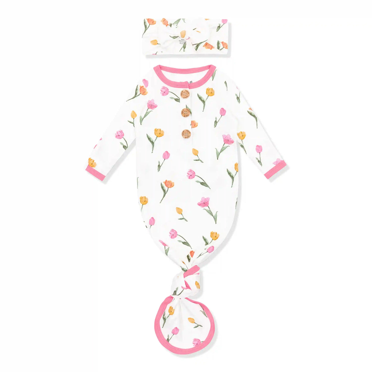 Knotted Day Gown with Bow Set Set in Tulip