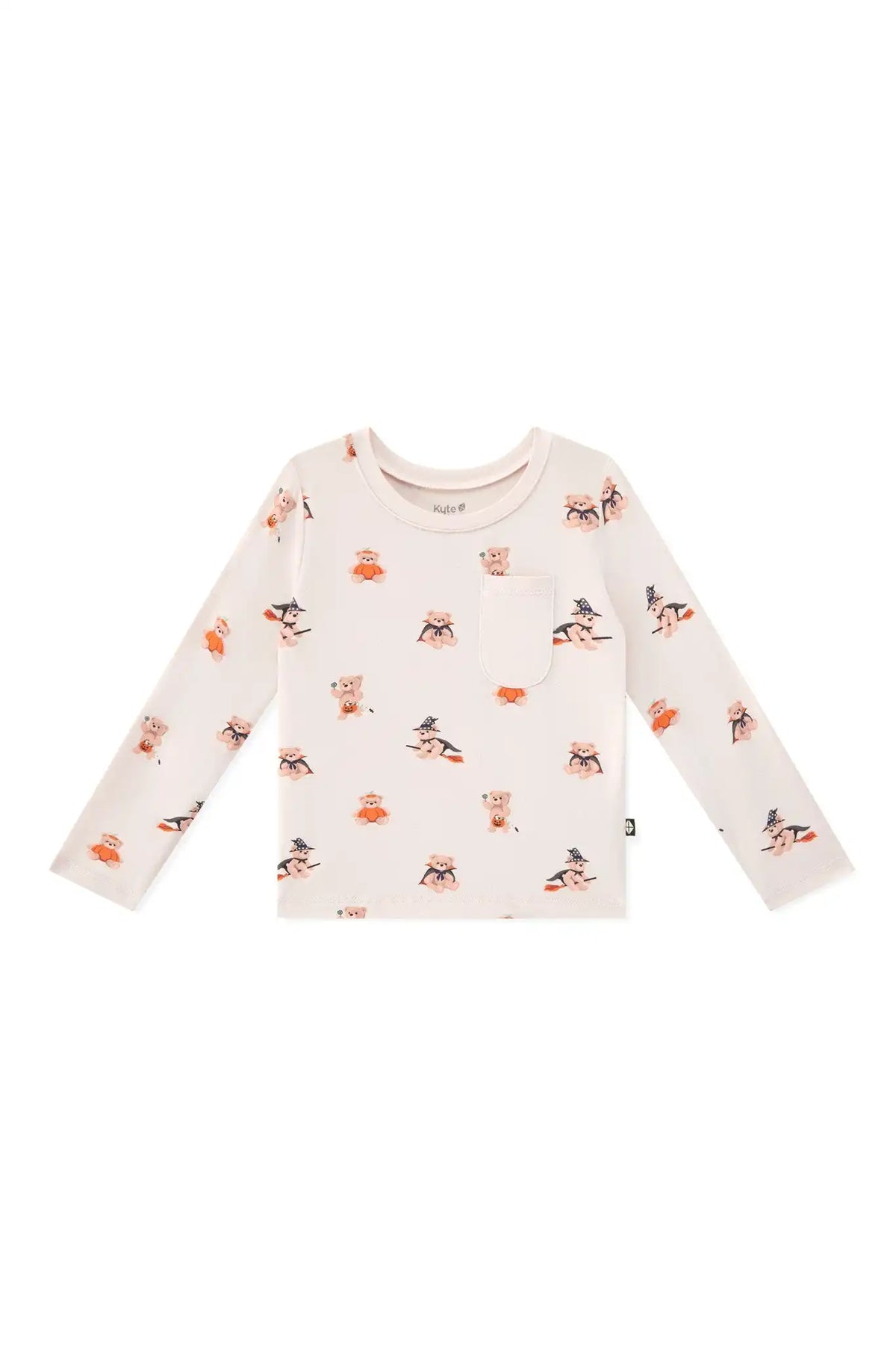 Long Sleeve Toddler Crew Neck Tee in Halloween Teddy