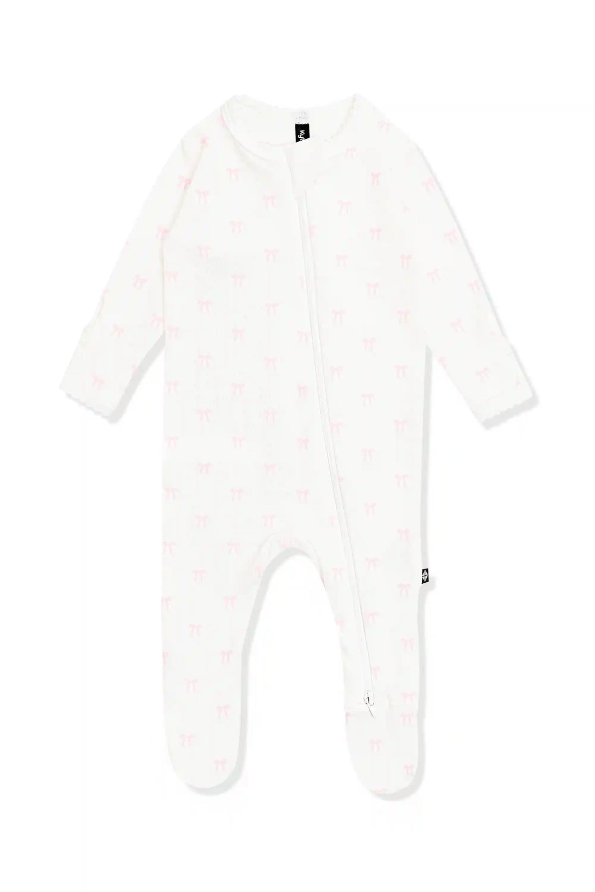 Pointelle Zippered Footie in Sweet Pink Bow