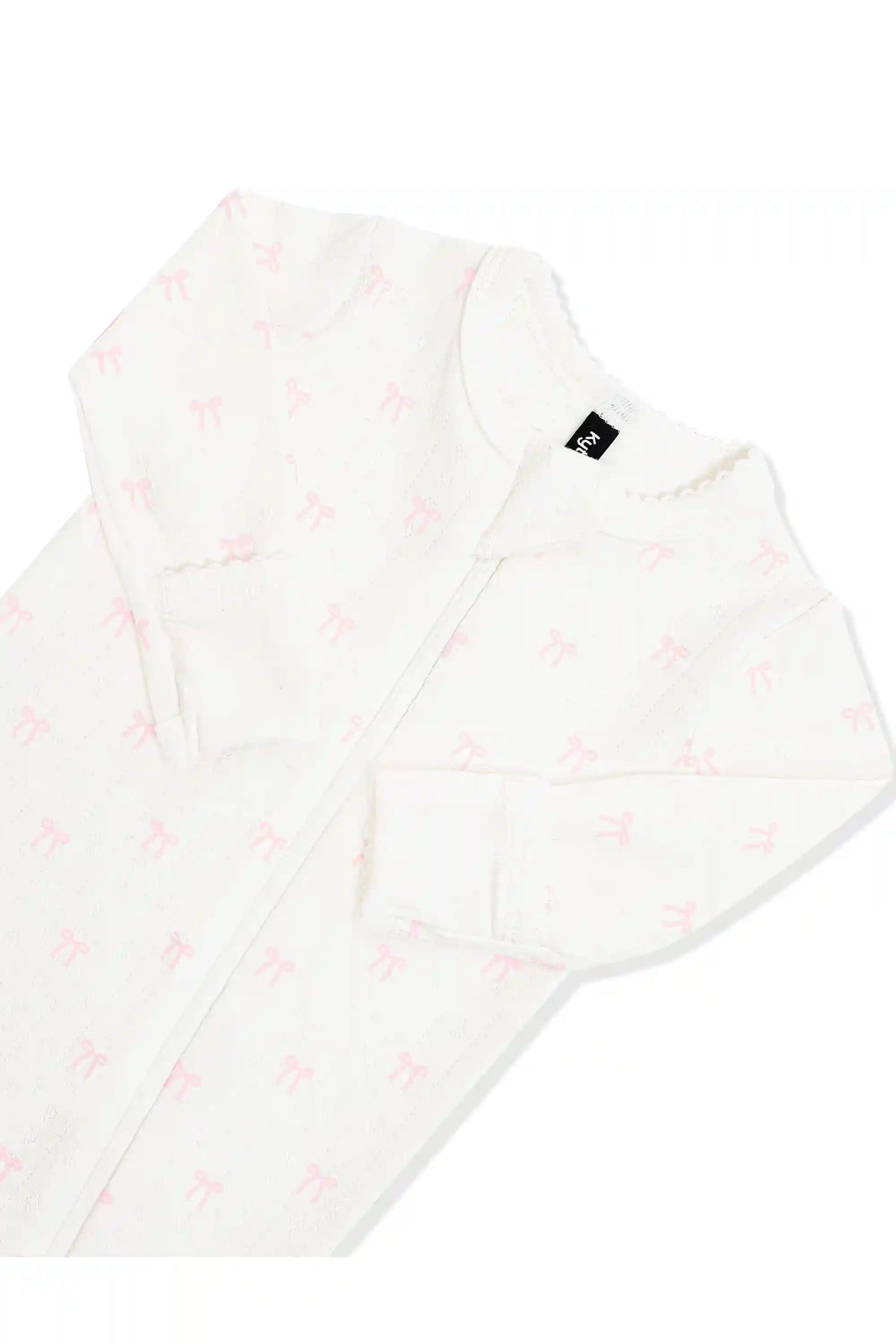 Pointelle Zippered Footie in Sweet Pink Bow