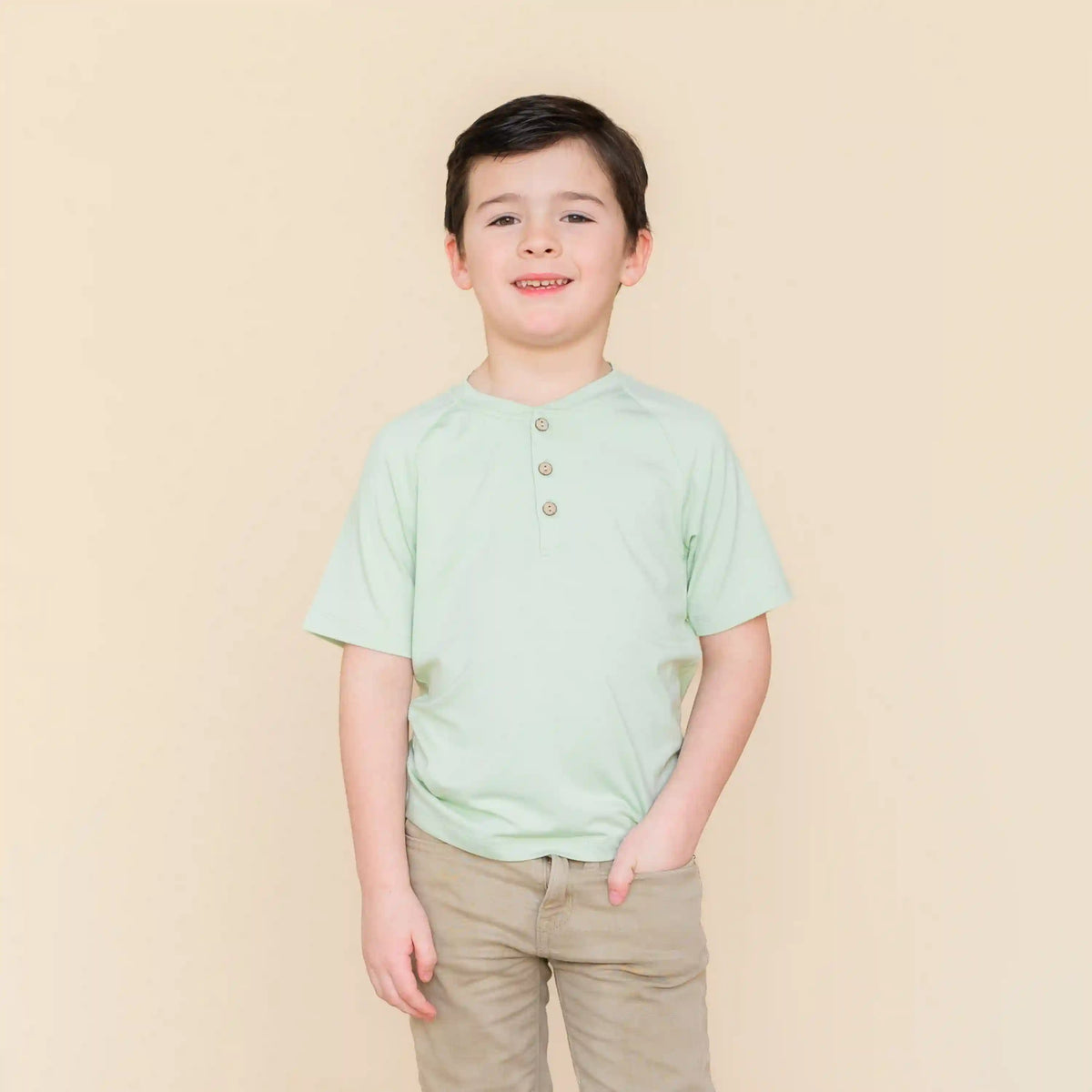 Short Sleeve Toddler Henley Tee in Basil