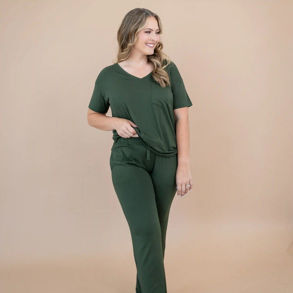 Women's Oversized V-Neck Tee in Fir