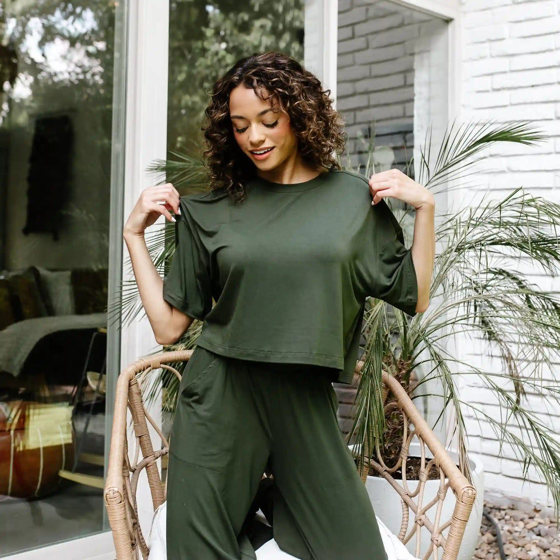 Women's Short Sleeve Boxy Tee in Fir