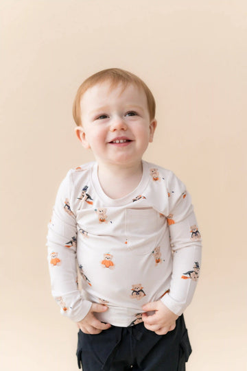 Long Sleeve Toddler Crew Neck Tee in Halloween Teddy
