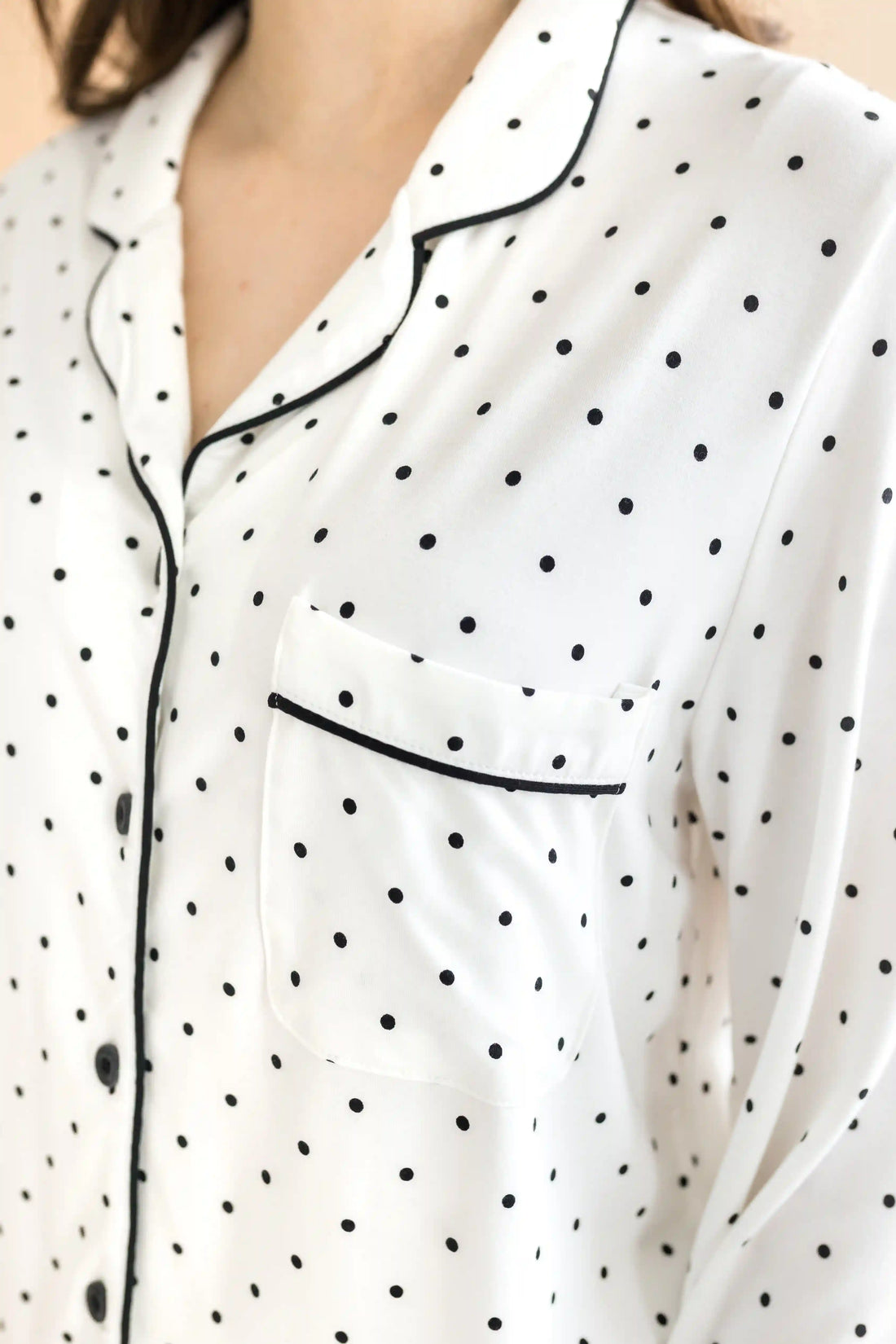 Long-Sleeved Women's Pajama Set in Midnight Polka Dot