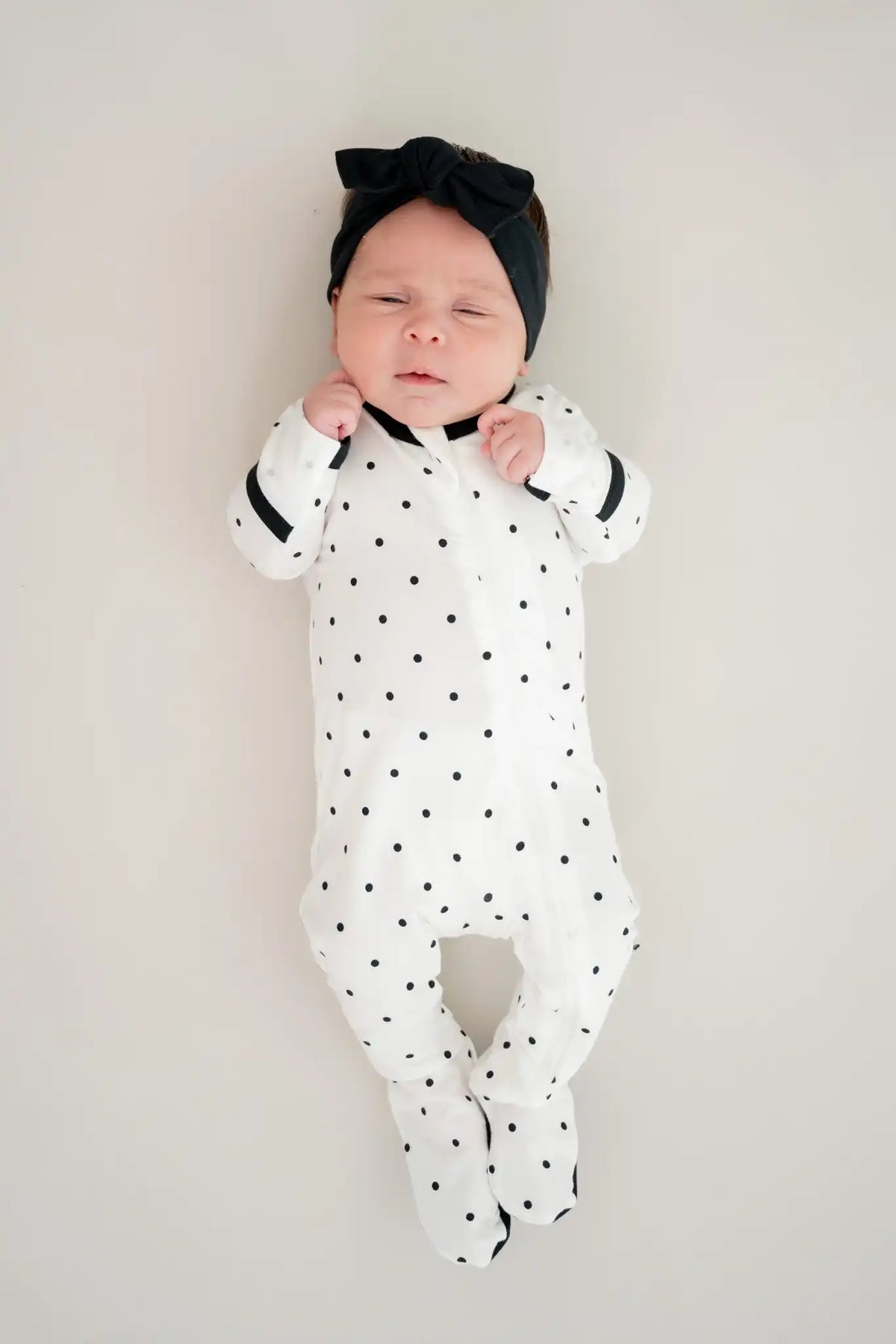 Zippered Footie in Midnight Polka Dot