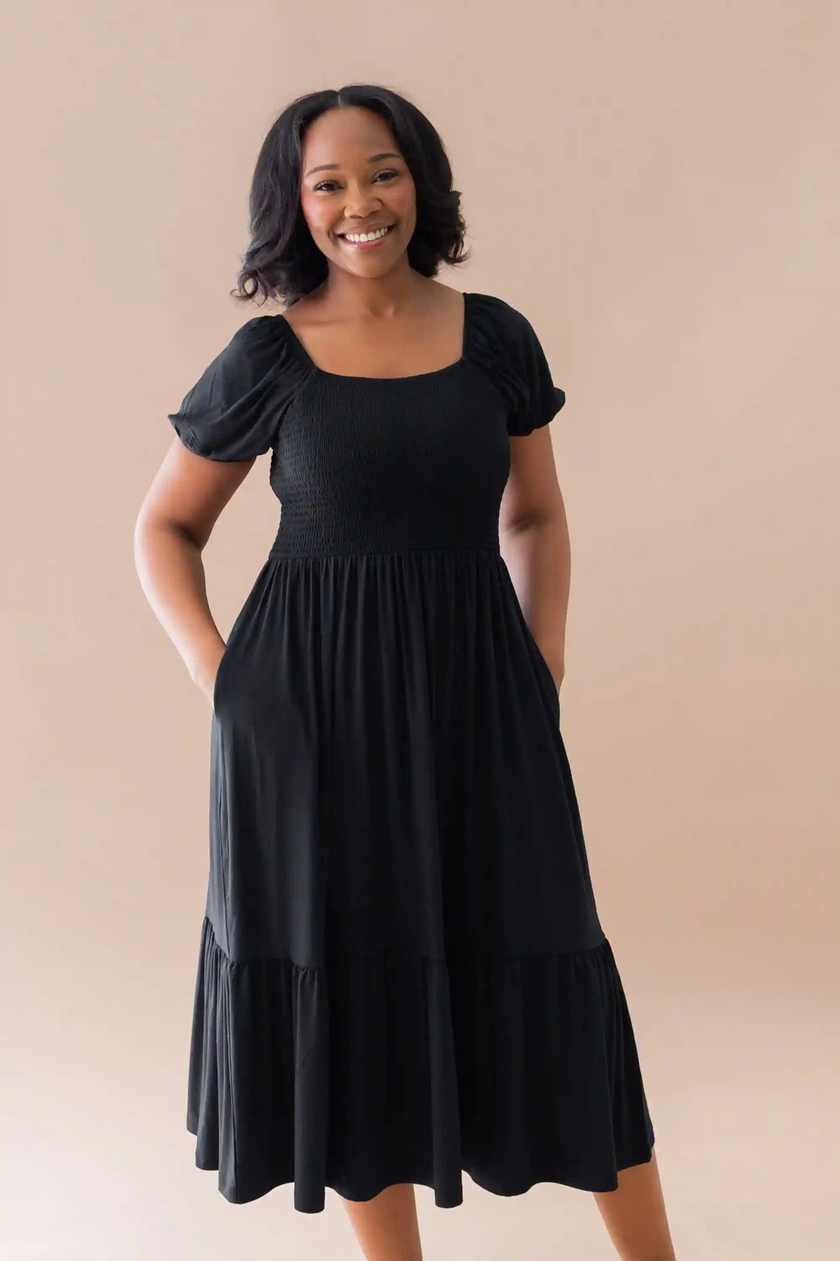Women’s Smocked Dress in Midnight