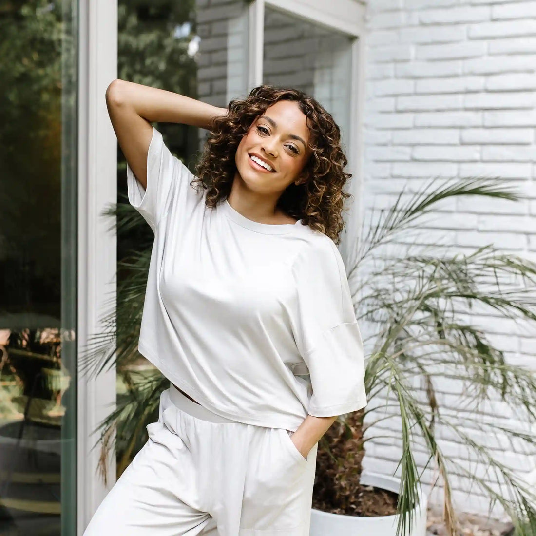 Women's Short Sleeve Boxy Tee in Oat