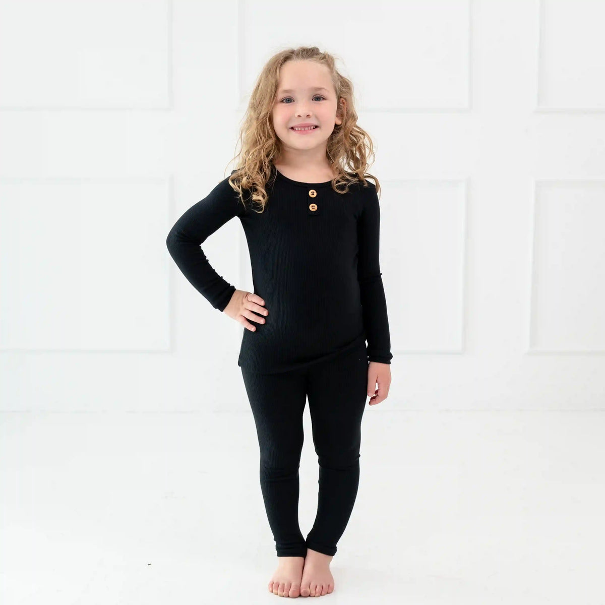 Ribbed Henley Set in Midnight