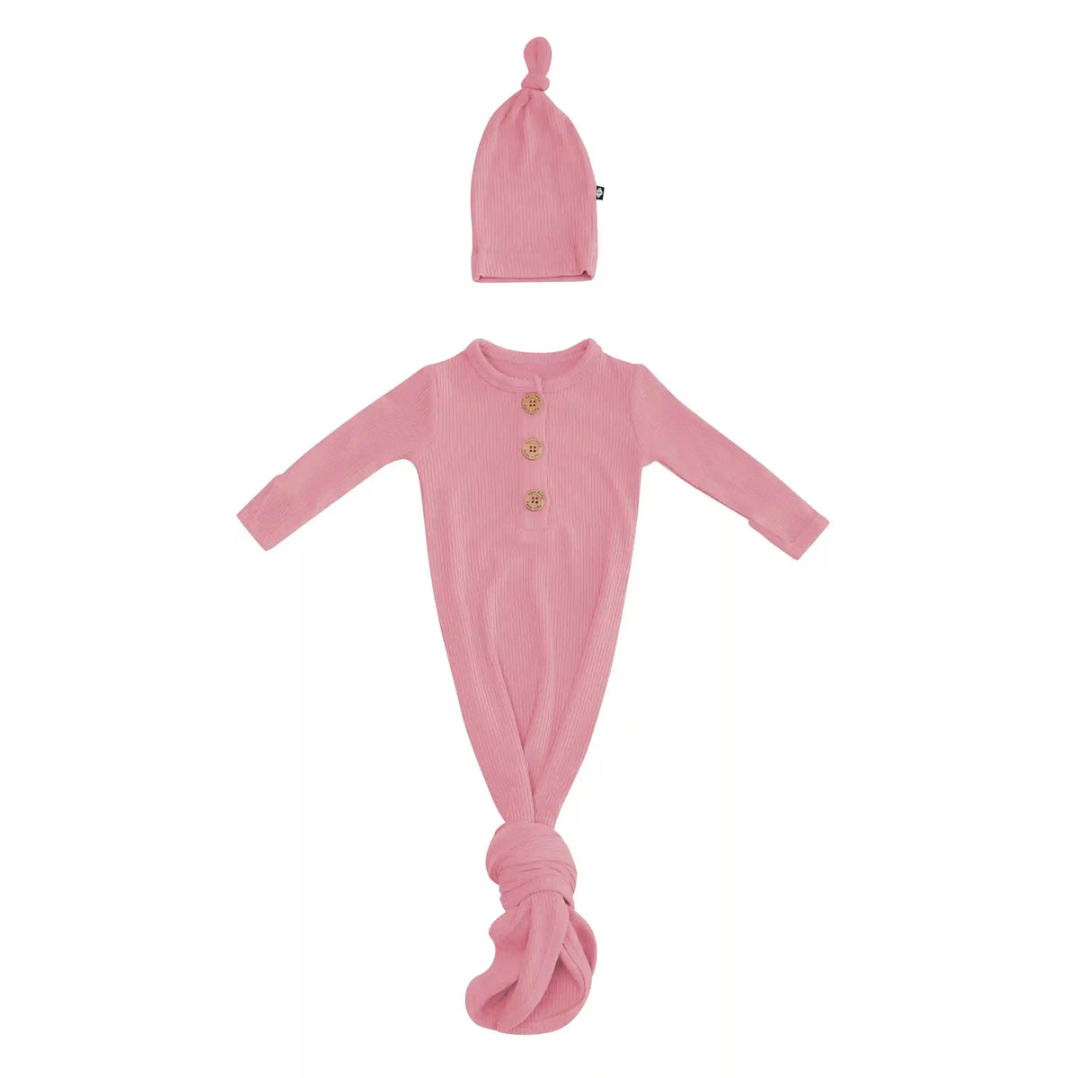 Ribbed Knotted Day Gown with Hat Set in Apple Blossom